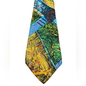 Brioni Necktie Vintage Multicolor Floral Abstract Silk Italy Gold Chain